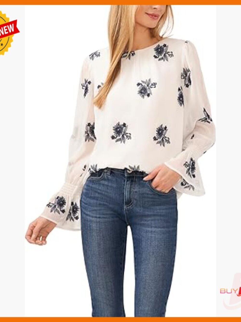 Long Sleeve Blouse with Smocked Cuffs, Lightweight Polyester, Regular Fit